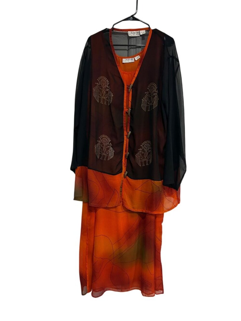 Kloz Lyne 3X Plus 2-Piece Dress Jacket Chiffon Sheer Art-to-Wear Artsy Vintage